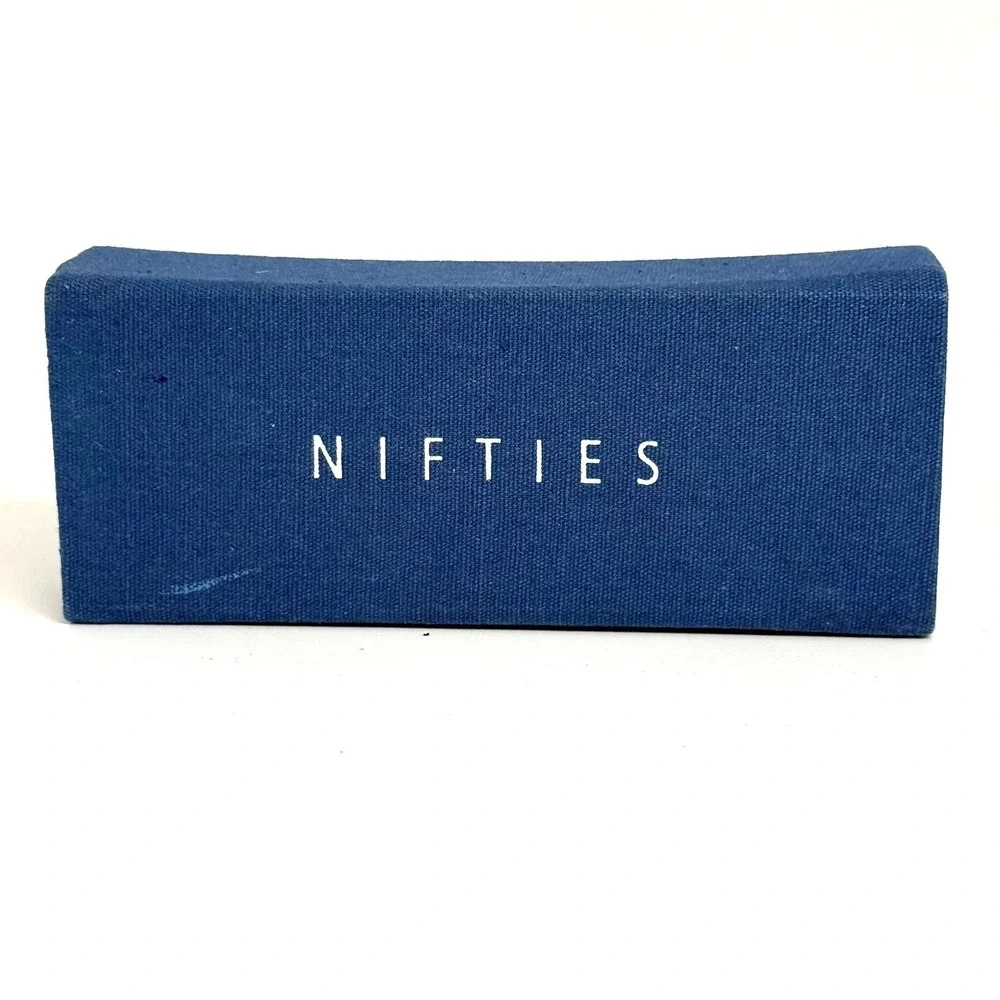 Nifties Eyeglass Case Navy Blue Red Velvet Lining Collapsible Hard Shell